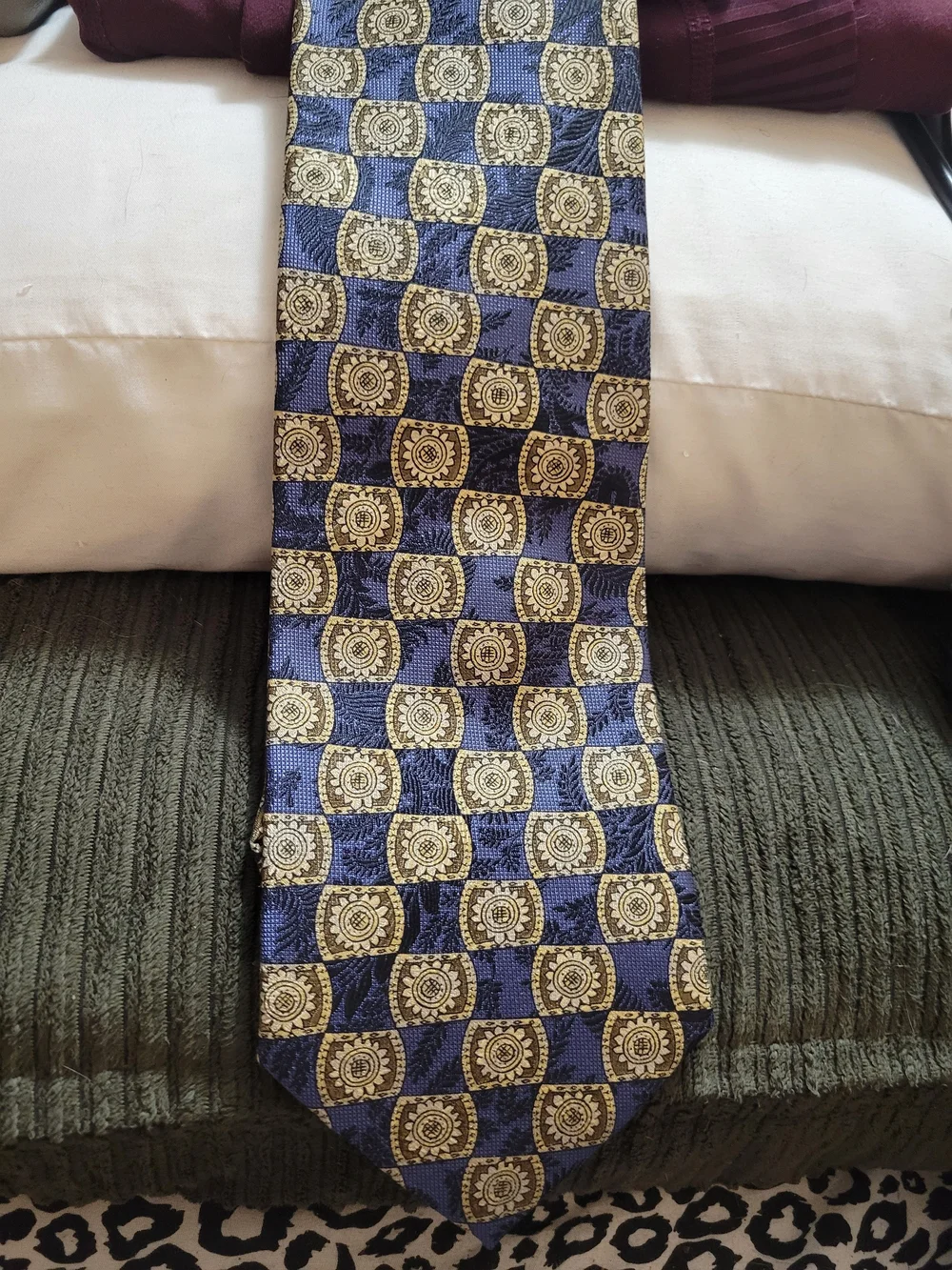 Robert Talbott Blue and Gold Geometric Medallion Silk Tie